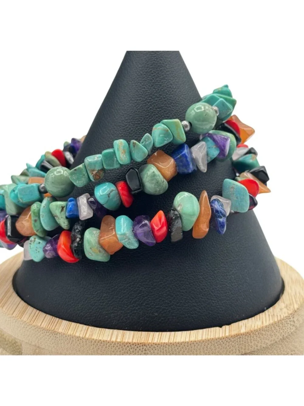 Multi-Strand Southwestern Gemstone Bracelet .925 Turquoise Coral Amethyst Lapis